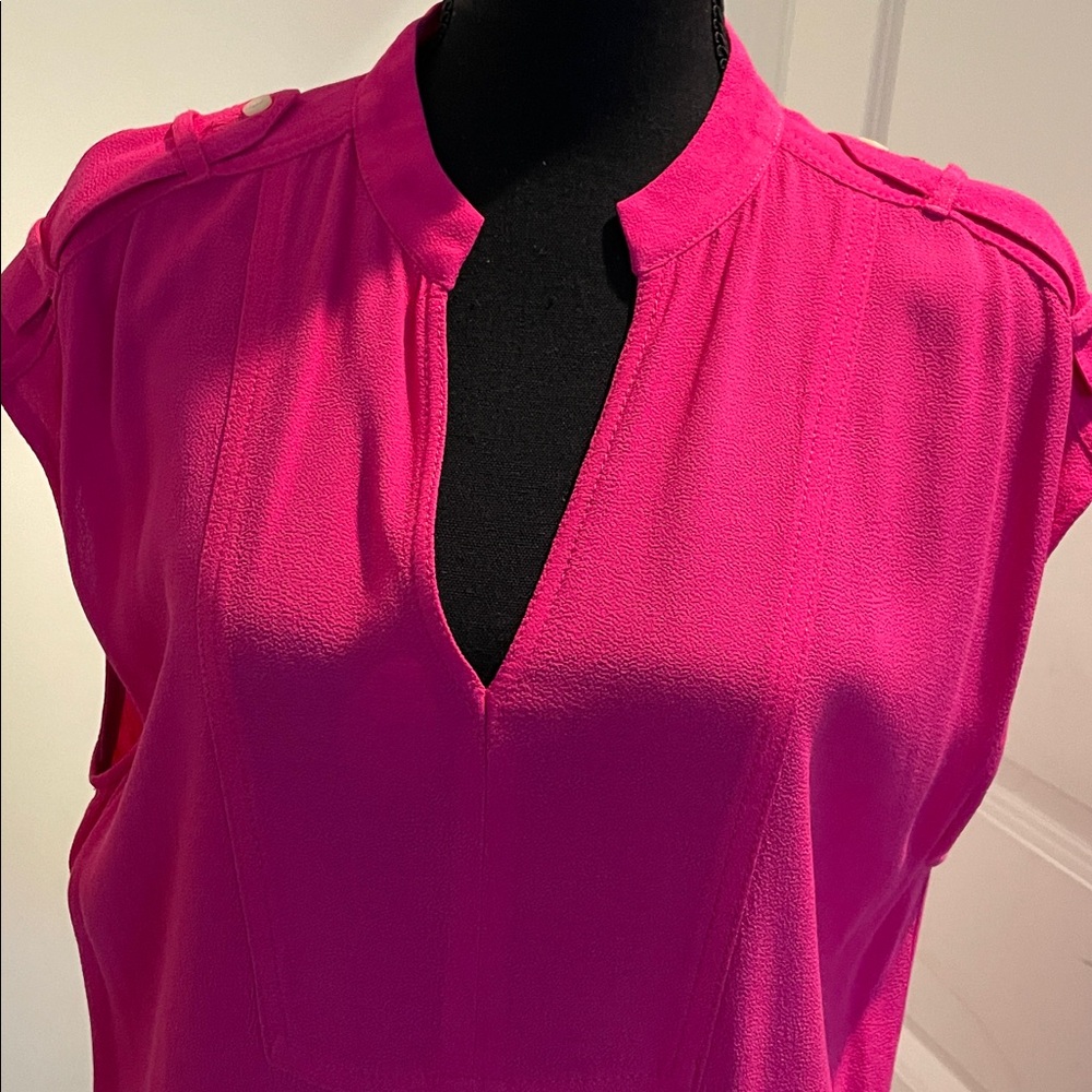 J.Crew Hot Pink PullOver Shift Dress Size S Patch Pockets Shoulder Tabs HighLow - Picture 12 of 15